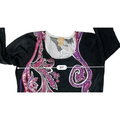 Choices Black Paisley Print Gem Embellished LS Sweater‎ XL Colorful Abstract - Image 7