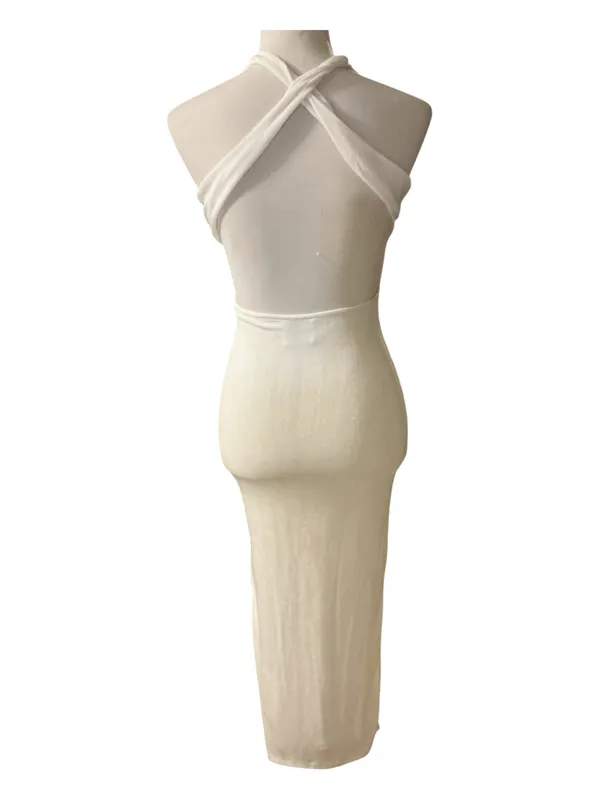 HELLO MOLLY Off-White Backless Halter Neck Midi Dress Size S / US 4 - Image 2