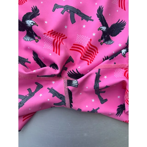 Born United Womens Pink Patriotic Eagle Flag Rifle Compression Shorts‎ Size M - Image 3