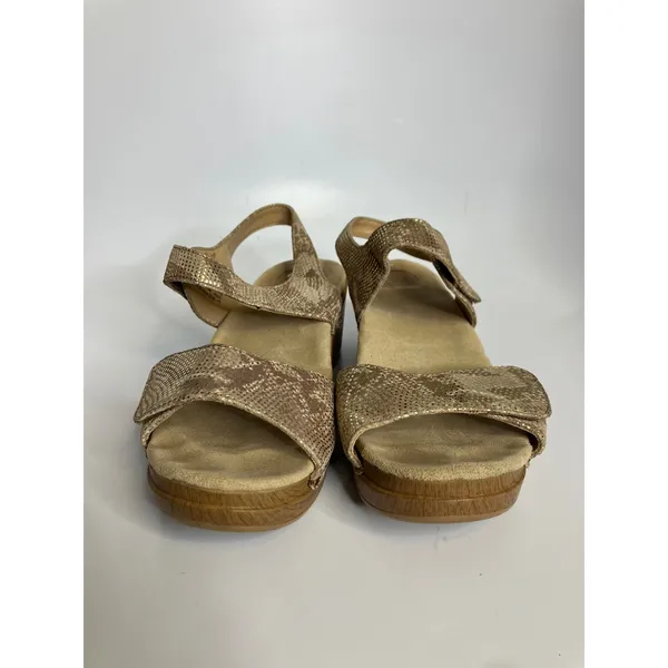 Dansko Wedge Sandals Women 38 Gold Good Snake Print Metallic Platform‎ Strappy - Image 5