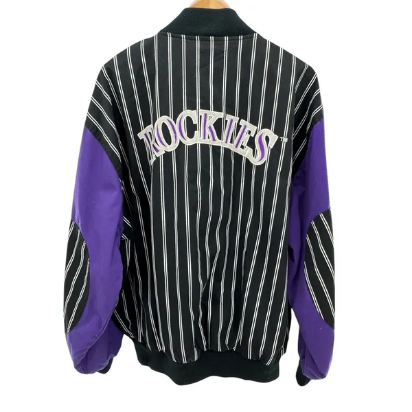 Vintage Colorado Rockies Starter Jacket XL Black Purple Pinstripe‎ MLB Basebal - Image 6