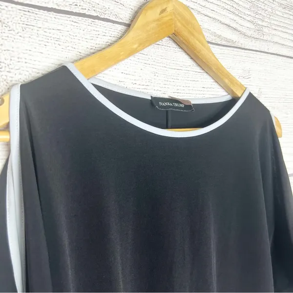 Ivanka Trump Black & White Trim Open Tie Sleeve Blouse Top Size Small - Image 7