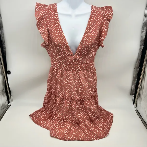 Pink and Orange Flutter Sleeve Smocked Mini Dress - Image 2