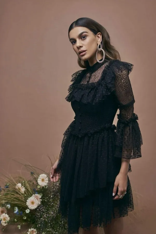 Sandra Mansour x H&M Black Tulle Lace Mini Dress Gothic Large L - Image 4