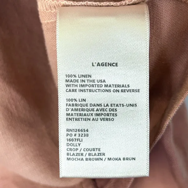 L'AGENCE Womens M Linen Blazer Pink Cropped Double Breasted Gold Button Jacket - Image 9
