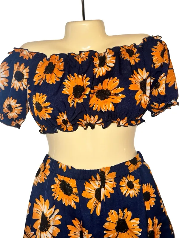 SHEIN Navy Floral Sunflower Print Two-Piece Set - Image 2