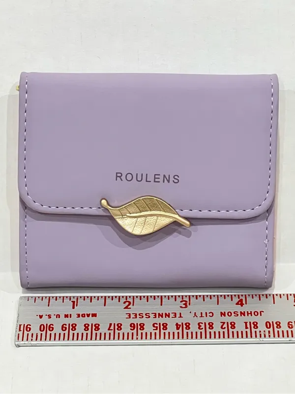 Roulens Lavender Purple RFID Blocking PU Leather Leaf Pendant Card Holder Wallet - Image 2
