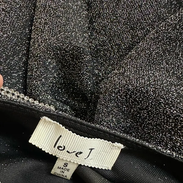 Love j Sparkly Silver Black Bodysuit Rhinestone Strap Long Sleeve Glam Going Out NYE - Image 5
