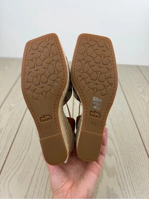 Coach Women's Signature Jacquard Espadrille Wedge Sandals 6.5B Cocoa Amber $175 - Image 7