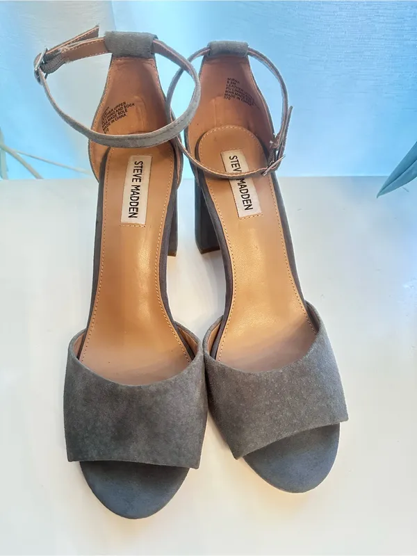 Steve Madden Mirna Gray Suede Ankle Strap Block Heel Sandals 8.5(SH126) - Image 10