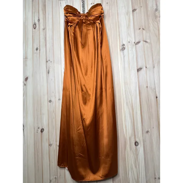 NWT Lulus Memorable Entrance Rust Orange Strapless Satin Maxi Dress Bridesmaid M - Image 2