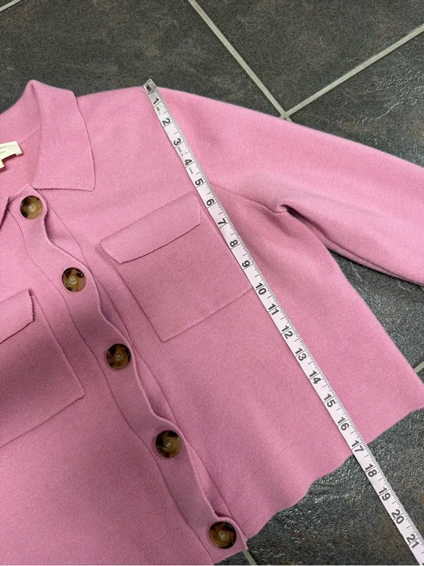 Sézane Betty Knit Long Sleeve Cardigan Merino Wool Rose Los Angeles Pink Medium - Image 11