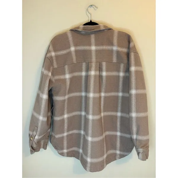 Madewell Plaid Shacket Overshirt Jacket Beige Taupe Side Pockets Medium - Image 2