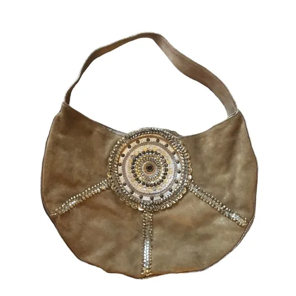 Chico’s Cirque Gold Leather Embellished Hobo Bag Sz. L Unique Braiding 18X12 - Image 3