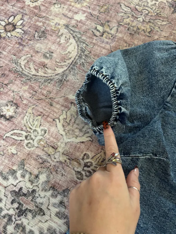 Main Strip Boutique Denim Puff Sleeve Tie Front Top - Image 3