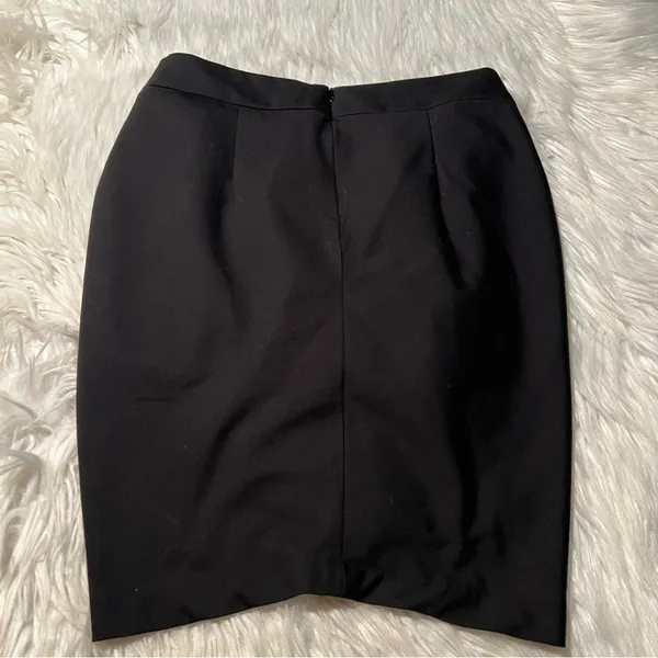 Black High Waisted Tulip Mini Skirt Draped Crossover Front Size Medium - Image 5