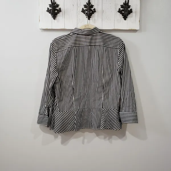 Lauren Ralph Lauren Shirt Womens 10 Black White Stripe Peplum Button Down Top - Image 2