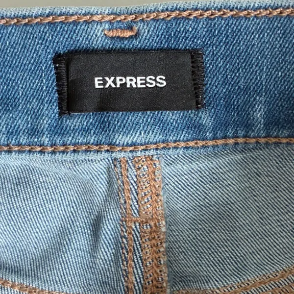 Express‎ Skyscraper Mid Rise Hyper Stretch Flare Jeans Blue Split Hem 6R NEW - Image 9