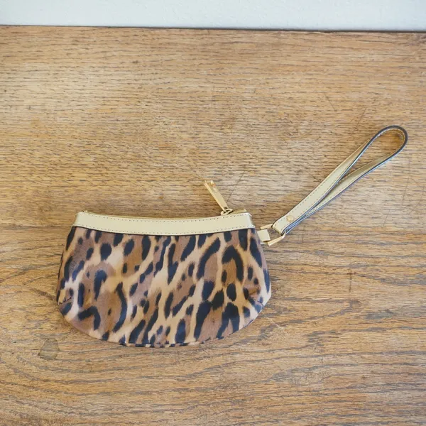 Lauren Ralph Lauren Leopard Print Mini Wristlet Pouch Gold Trim Animal Print Bag - Image 5