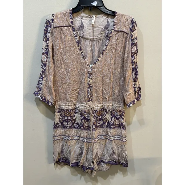 Spell And The Gypsy Xanadu Playsuit Peacock Romper in Gold Dust Size Small Boho - Image 3