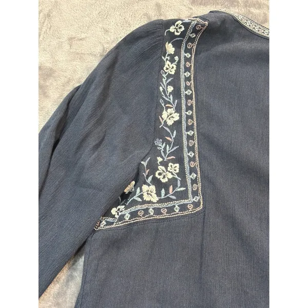 Abercrombie & Fitch Mini Dress Womens Navy Blue Embroidered Boho Gauze Large - Image 9