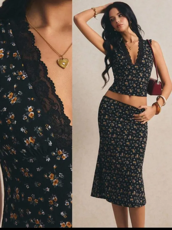 Floral 90’s Black two piece Midi Skirt - Women's New - Image 2