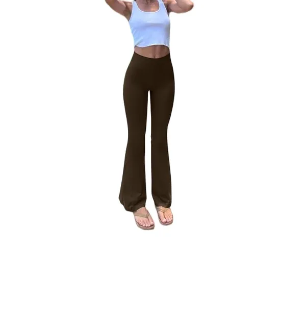 High Waisted Dark Brown Flare Yoga Leggings - Image 2