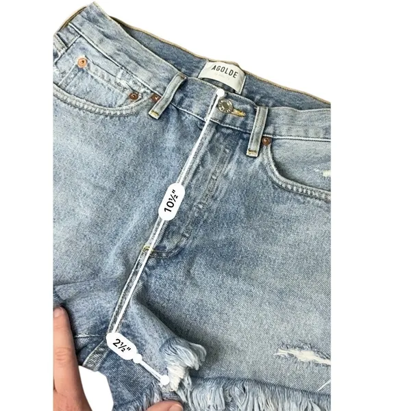 Agolde Parker Denim Shorts Size 25 Blue Distressed Frayed Cutoff High Rise - Image 7