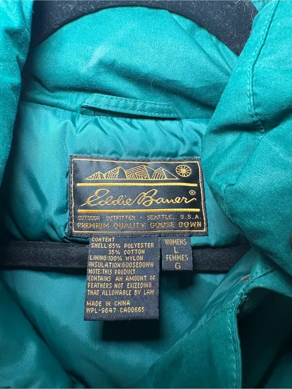 Eddie Bauer Vintage Goose Down Green Utility Vest Womens Large Made in USA - Image 7
