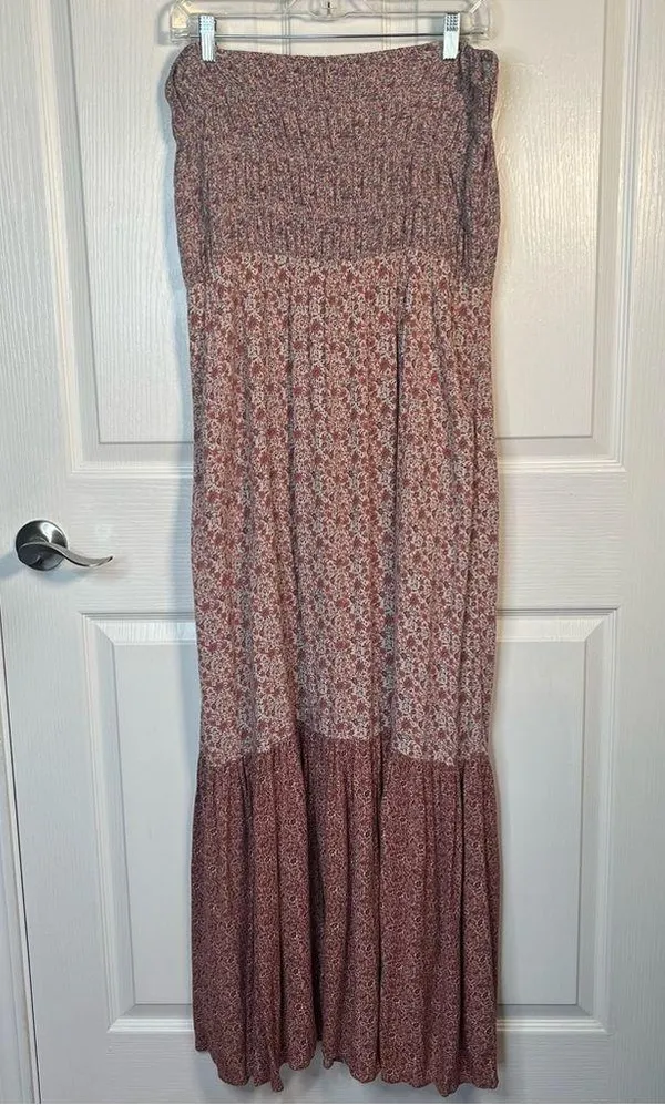 American Eagle Strapless Maxi Dress With Side Slit Sz XL Pink Floral Smocked - Image 10