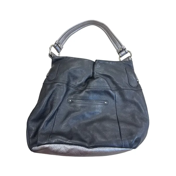 B. Makowsky Womens Black & Silver Leather Hobo Handbag Purse SKU 7813 - Image 8