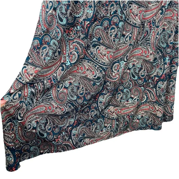 TALBOTS Teal‎ Paisley Stretch Shirred Blouson Midi Dress Size L Large Classic - Image 4