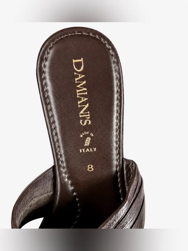 Damiani’s Italy Brown Leather Ruched Slide Heels Sandals Size 8 - Image 2