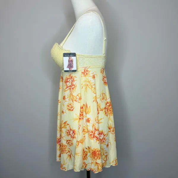 French Affair Anise Flower Lace Robe - Yellow Floral (Size M) - Image 2