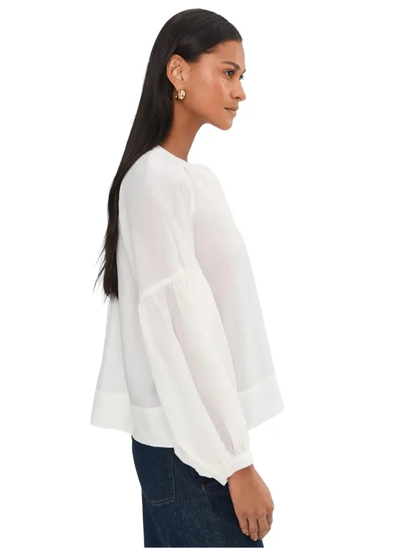 MADEWELL Ivory Button Front Blouse Lyocell Top Pleated Women’s Size Medium - Image 2