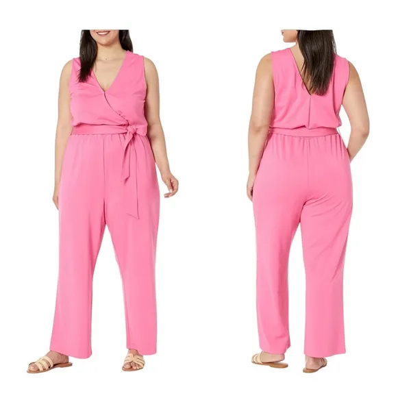 NWT The Drop Women's @caralynmirand Sleeveless‎ Wrap Jumpsuit Rose Pink Stretch - Image 2