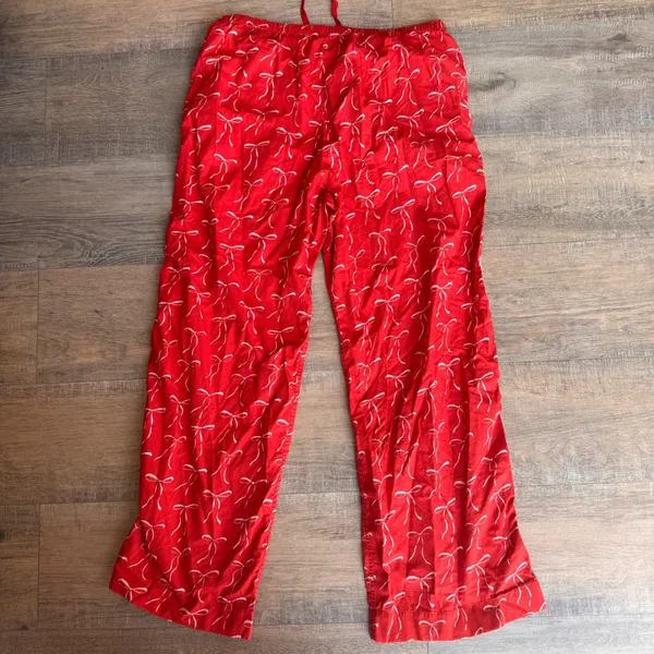 J.Crew Red White Bow Print‎ Cotton Pajama Set Womens Medium Long Sleeve Pants - Image 7