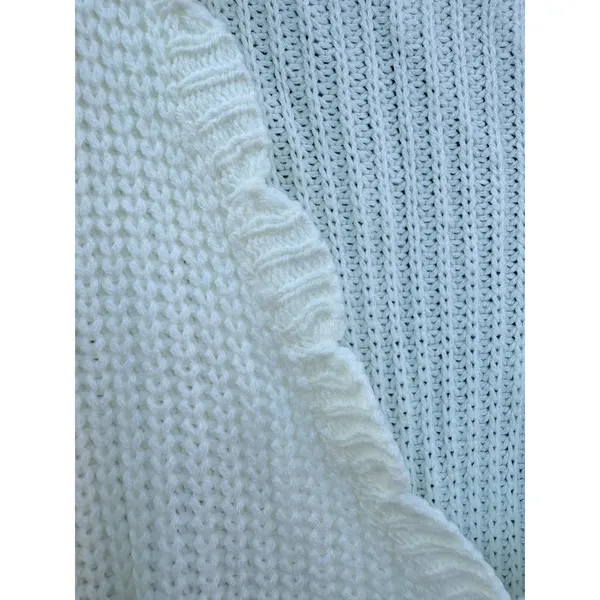 Scallop Ruffle V-Neck Peplum Ribbed Knit Sweater Balloon Sleeve Drawstring Waist - Image 4