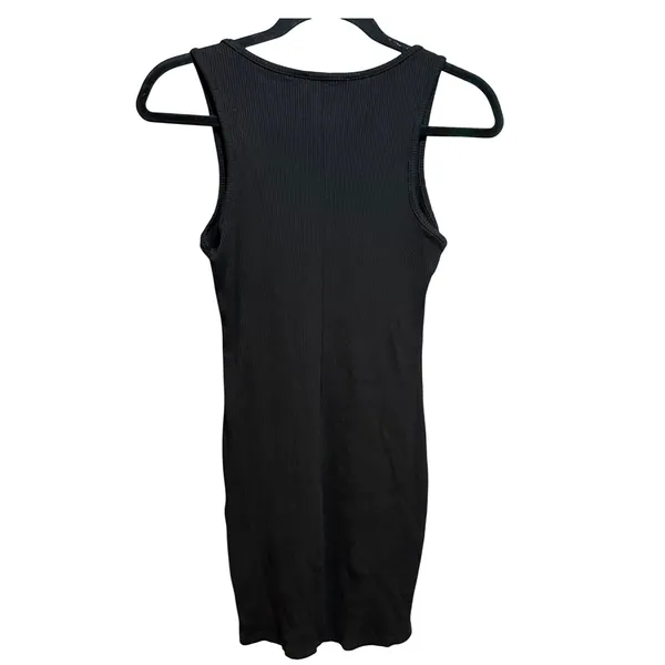 Lulus Black Ribbed‎ Notched Scoop Neck Bodycon Mini Dress Small - Image 2