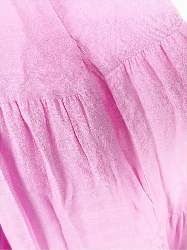 ENTRO Pink High Neck Tie Back Sleeveless Pockets Tiered Dress Small Boho Casual - Image 10
