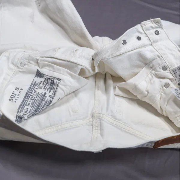 Levi's 501 Skinny Jeans‎ Women 28 White Distressed Button Fly High Rise Denim - Image 6