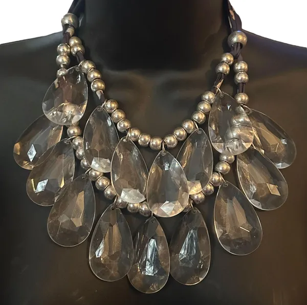 Layered double strand jumbo teardrop statement necklace Silver - Image 2