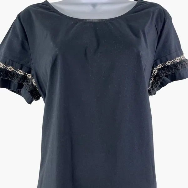 Coercion London Womens Black Shift Dress Boho Fringe Tassel Trim Gold Zipper 10 - Image 4