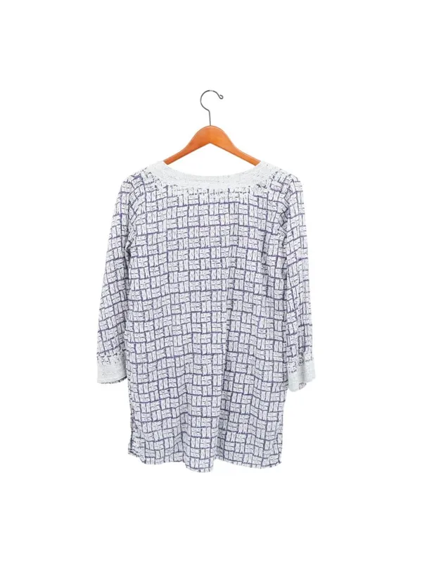 Roberta Roller Rabbit Tunic Top Blue White Print Silver Embroidered V-neck M - Image 5
