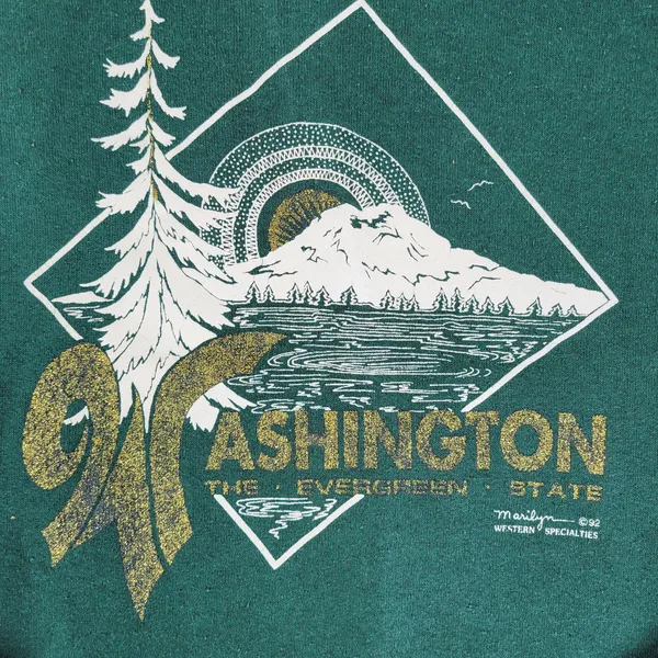 VTG Hanes Washington Evergreen State USA Collar Sweatshirt XL Green Marilyn ‘92 - Image 6