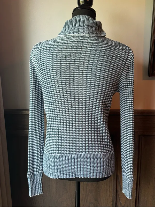 Calvin Klein green striped Ribbed Turtleneck Sweater small - Image 4