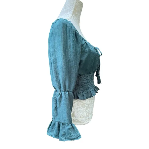 Cottagecore Forest Fairy Peasant Milkmaid Blouse Boho Ren Faire Boho Green L - Image 6
