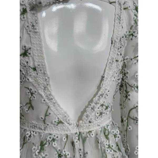 Ever After Floral Embroidered Maxi Dress Cottagecore Wedding Guest Long Sleeve S - Image 6
