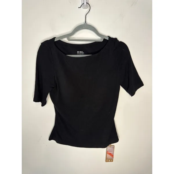 OGL Move Black Size S Short Sleeve Boatneck Built-in Bra Brami Top New - Image 7