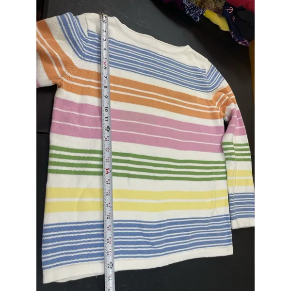 Lauren Ralph Lauren Cotton Striped Sweater L Pastel Rainbow Knit Top Read - Image 7